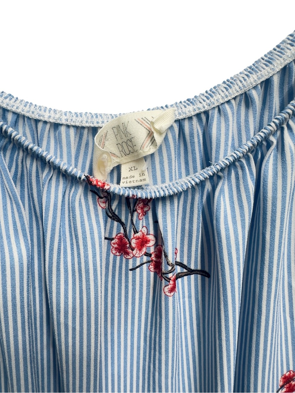 Satin Knit Pinstripe Floral Vines Off Shoulder Blouse Top - Picture 10 of 10